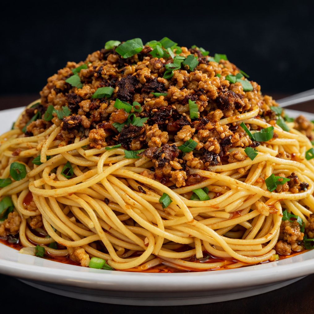 Spicy chicken keema noodles.